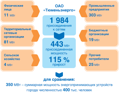 Объем технологического присоединения к сетям ОАО «Тюмень­энерго» в 2009 г.