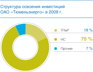 Структура освоения инвестиций ОАО «Тюменьэнерго» в 2009 г.